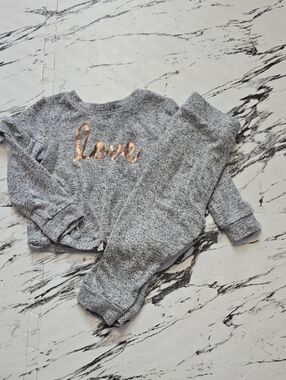 The Children's Place Gray Two-Piece Lounge Set with Rose Gold "Love"
